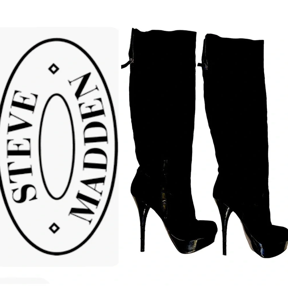 Steve Madden Boots Calgarry Vintage Black Suede Over-the-Knee Platforms Sz 9 EUC